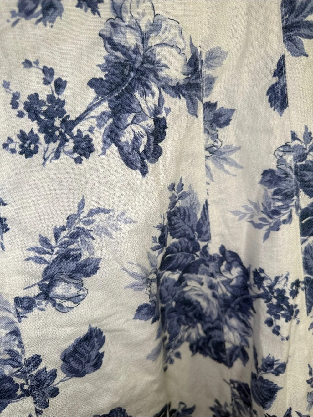 Abercrombie & Fitch Emerson Linen-Blend Wide Strap Midi Dress Blue&White Toile L